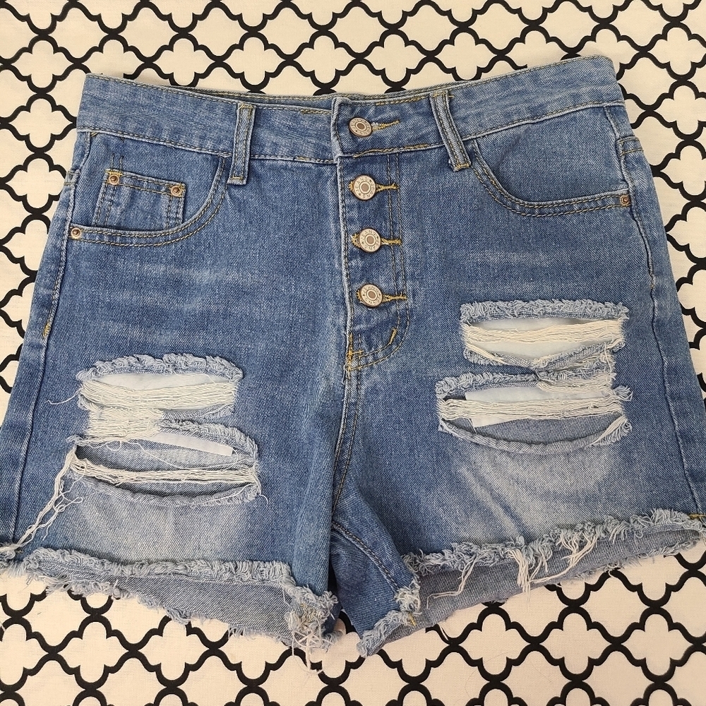 Jeans High Rise Button Fly Distressed Jean Shorts Size Medium